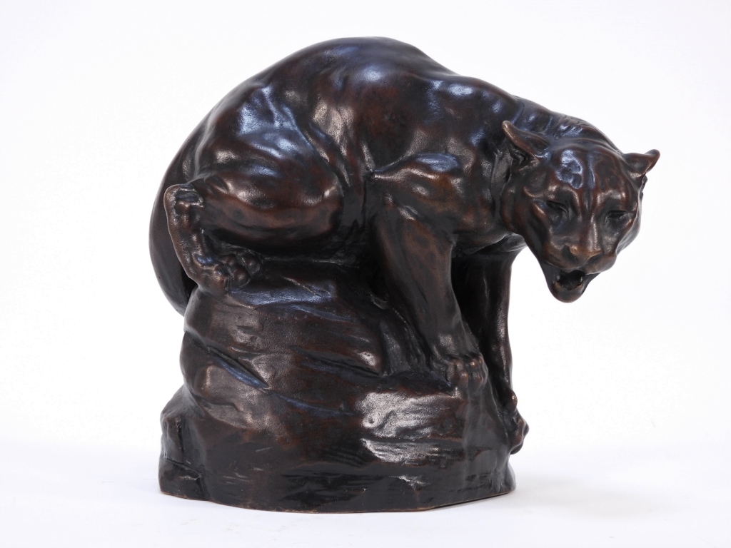 Appraisal: JOSEPH BOULTON CROUCHING COUGAR BRONZE SCULPTURE Texas Connecticut - Naturalistic