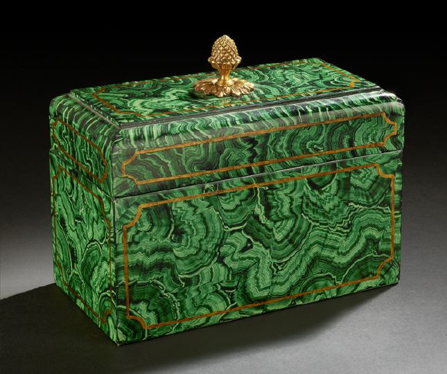 Appraisal: Gilt-Brass-Mounted Malachite-Grained Wooden Desk Box by Maitland-Smith in the neoclassical