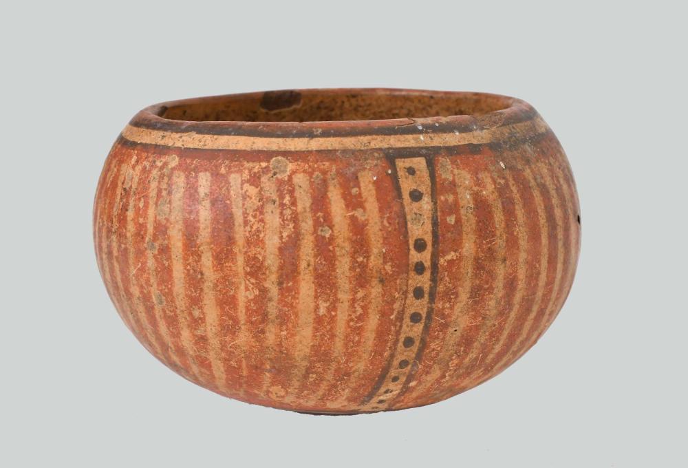 Appraisal: PRE-COLUMBIAN MESOAMERICAN EARTHENWARE BOWLCircular decorated with groups of multiple vertical