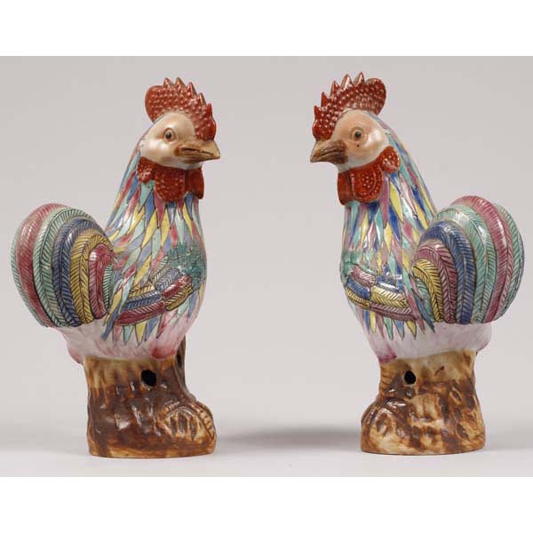 Appraisal: Pair Chinese export polychrome porcelain rooster figures H