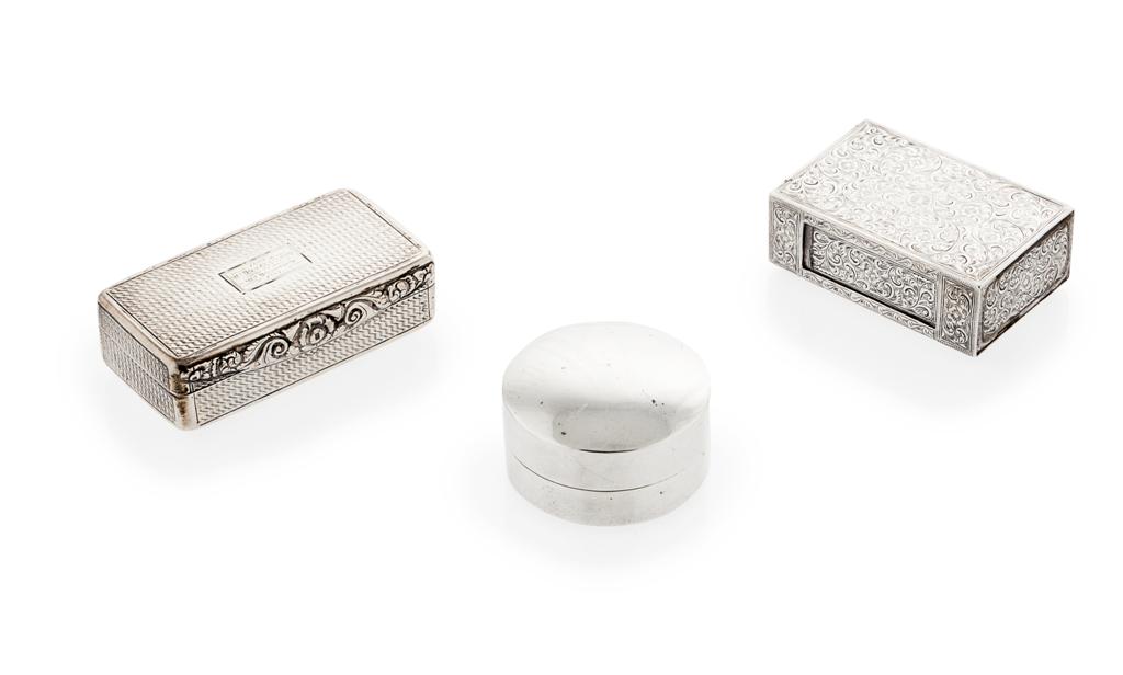 Appraisal: A group of three boxes the first a silver match