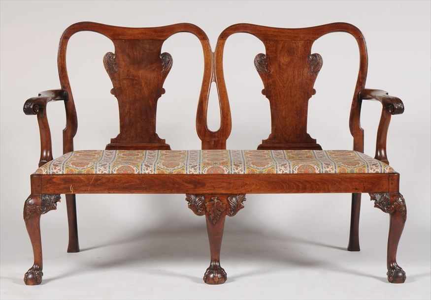 Appraisal: EARLY GEORGE III MAHOGANY DOUBLE CHAIR-BACK SETTEE The double chair