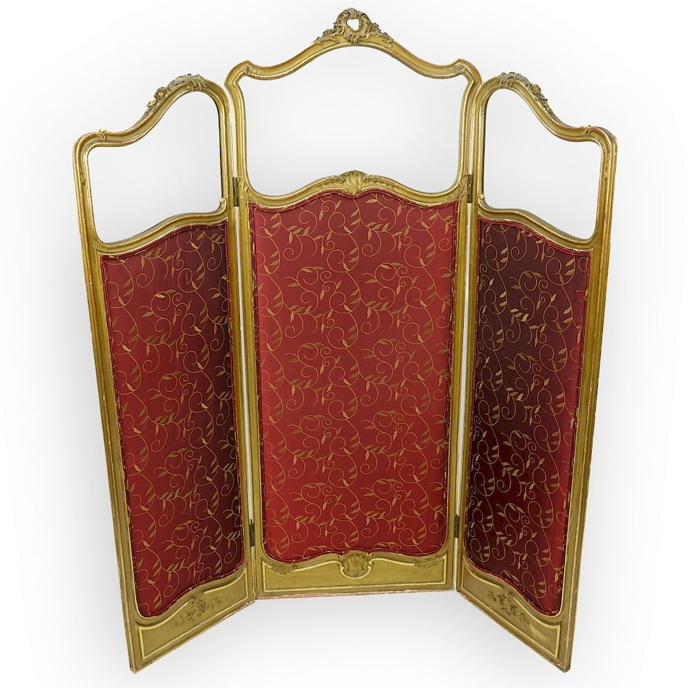 Appraisal: Antique Tri-Panel Screen Antique Probably French Carved and Giltwood Tri-Panel