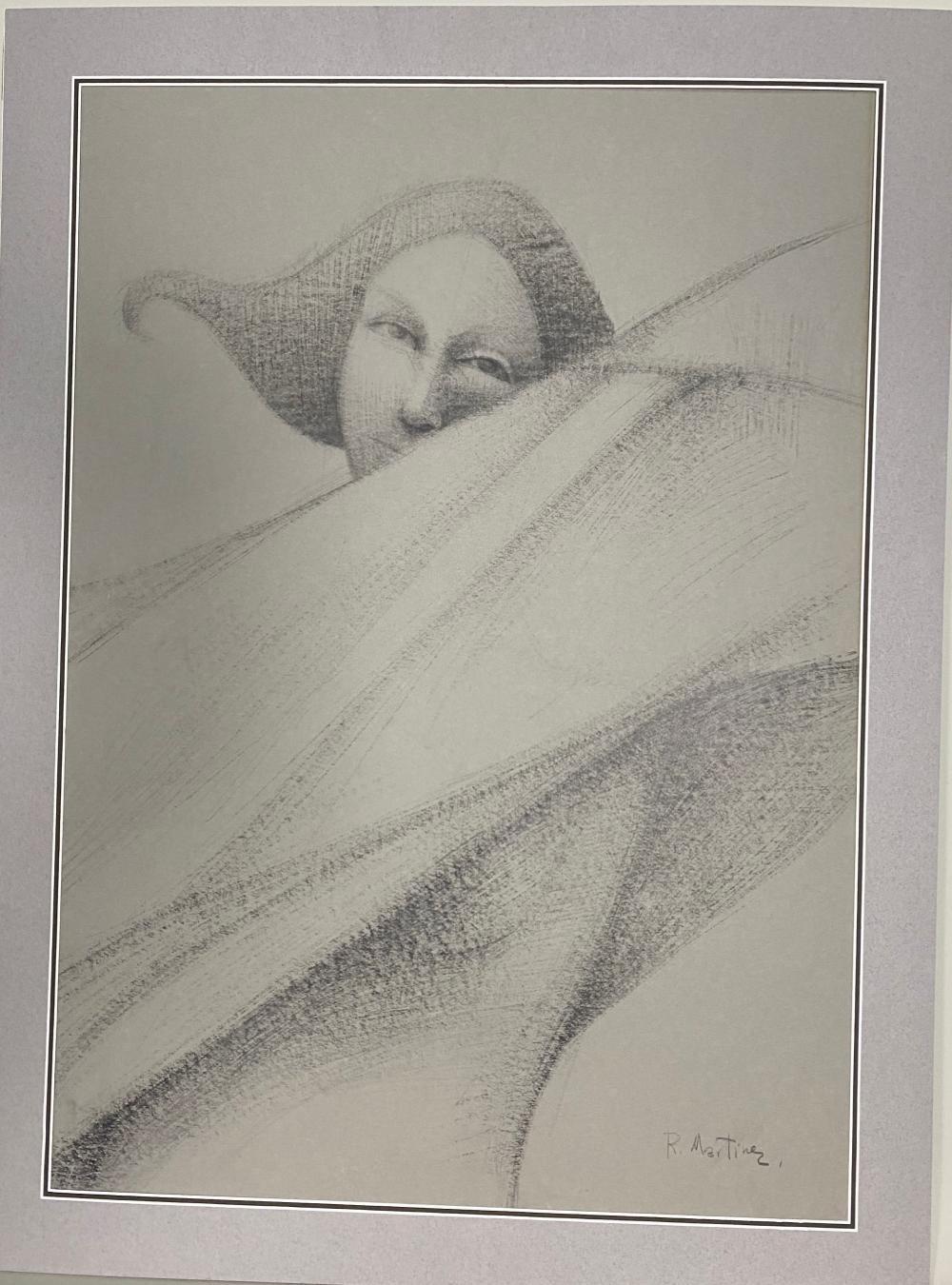 Appraisal: Untitled Figurative Signed Charcoal on Gray Paper Mounted to Cardboard