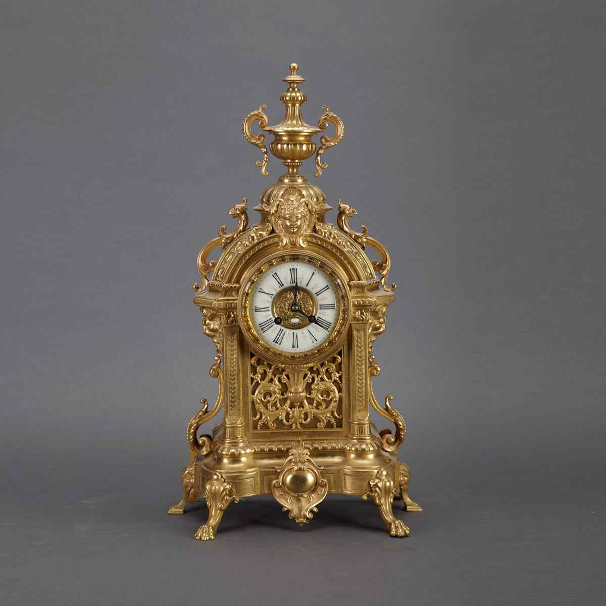 Appraisal: French Gilt Bronze Renaissance Style Mantel Clock c the inch