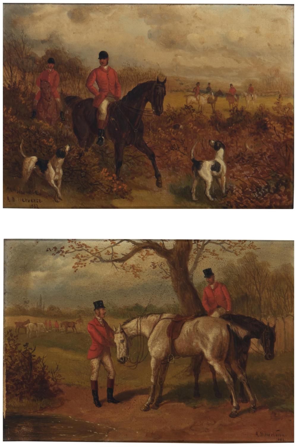 Appraisal: Edmund Benjamin Herberte - French Two works French equestrian hunt