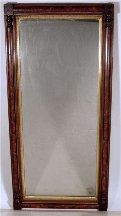 Appraisal: American burl walnut parcel gilt and mahogany pier mirror late