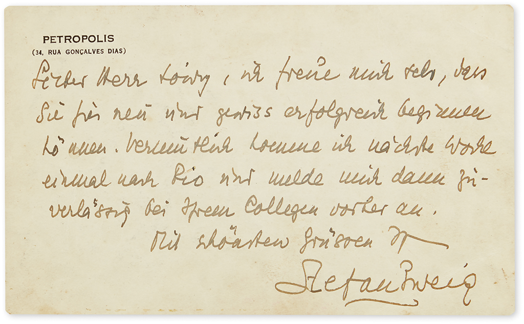 Appraisal: ZWEIG STEFAN Autograph Letter Signed to Dear Mr Sowig in