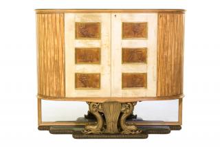 Appraisal: AN ITALIAN MAPLE AND PARCHMENT VENEERED BAR CABINET AN ITALIAN