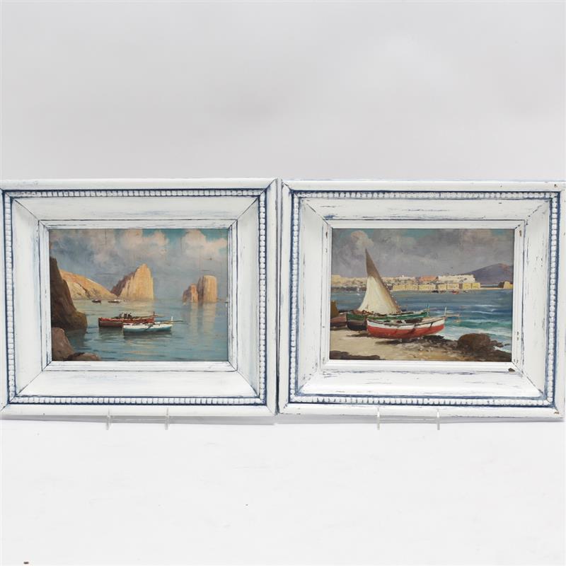 Appraisal: Pair of unsigned Mediterranean seascapes with sailboats oil on canvas