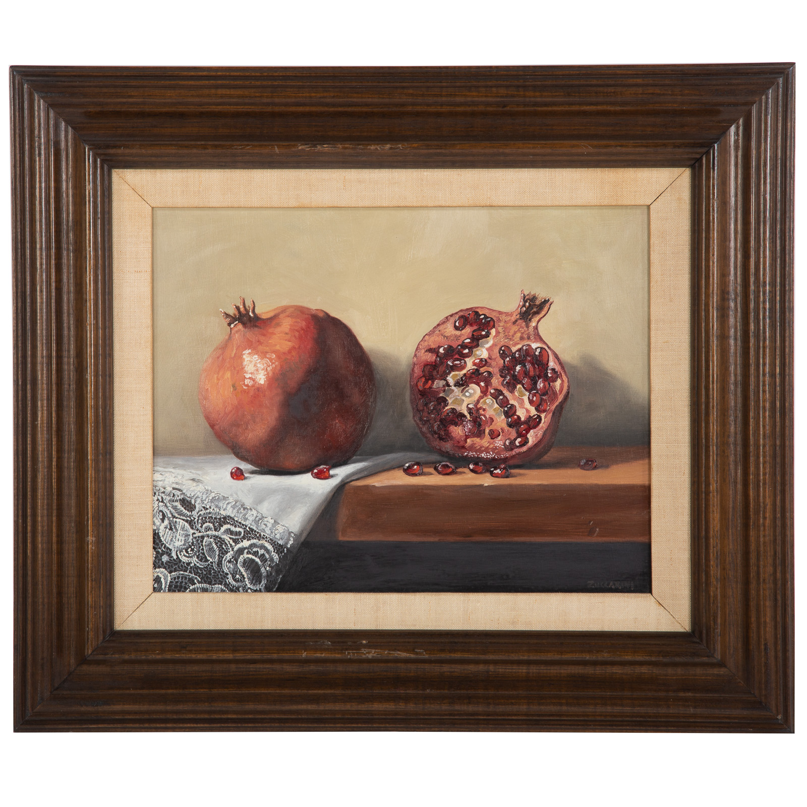 Appraisal: DAVID ZUCCARINI POMEGRANATES OIL American b Oil on panel signed