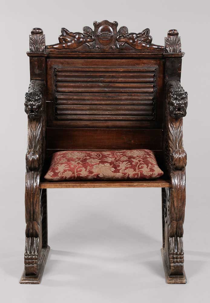 Appraisal: Baroque Style Carved Walnut Armchair Italian th century walnut throughout