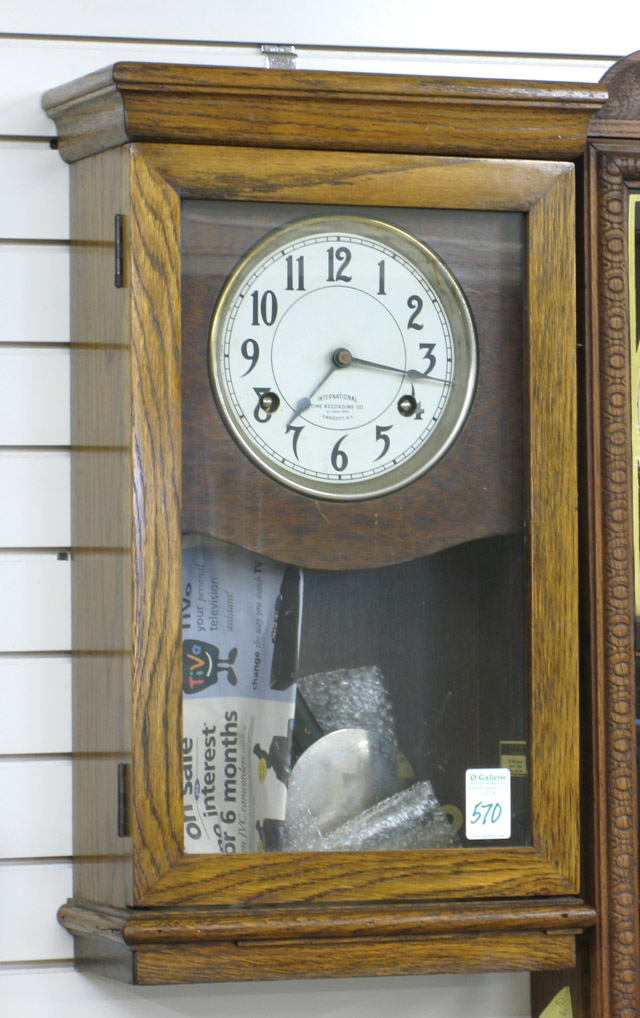 Appraisal: TIME RECORDING OAK CASED WALL CLOCK International Time Recording Co