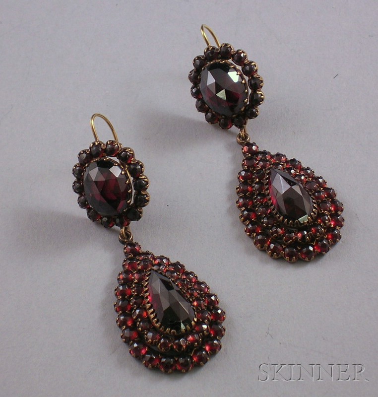 Appraisal: Pair of Antique Garnet Drop Earrings