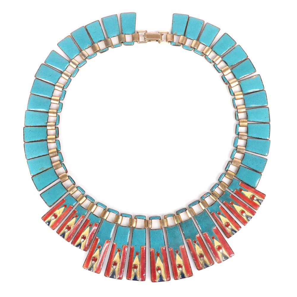 Appraisal: MILDRED BALL AMERICAN MODERNIST ENAMEL EGYPTIAN COLLAR CHOKER NECKLACE WITH