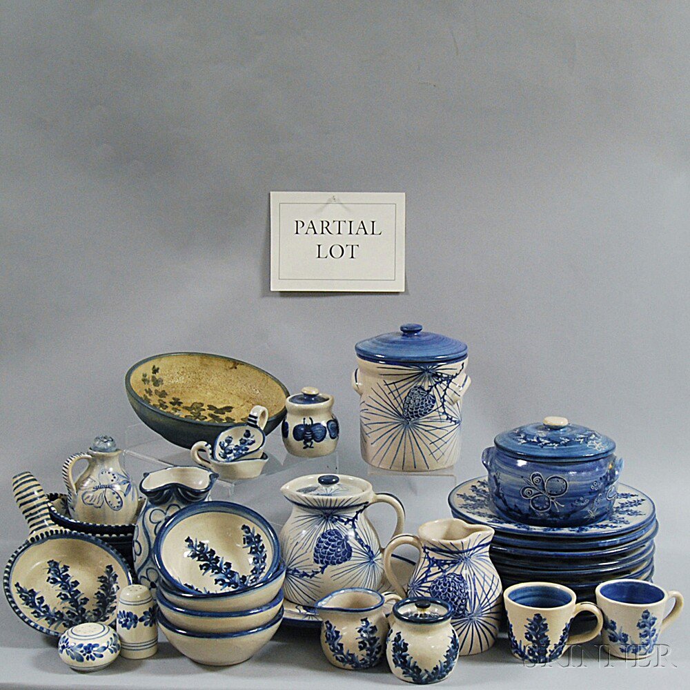 Appraisal: Large Group of Blue and White Dorchester Pottery Dorchester Massachusetts