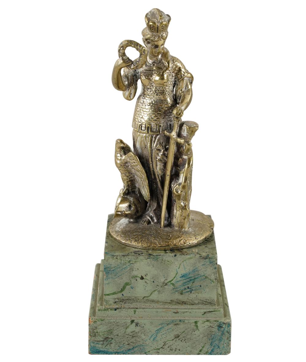 Appraisal: SILVERED BRONZE FIGURE OF A QUEENattached to a painted wood