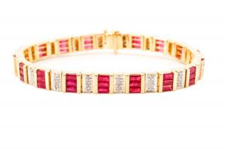 Appraisal: k Yellow Gold Syn Ruby Diamond Bracelet A ladies k