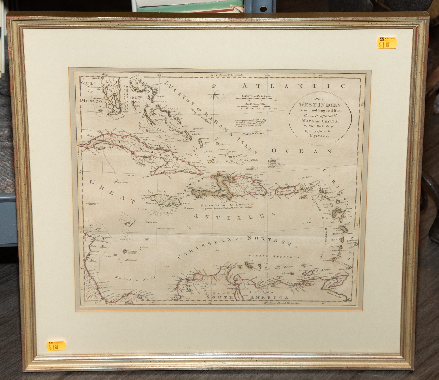 Appraisal: T KITCHIN WEST INDIES FRAMED MAP Thomas Kitchin The West