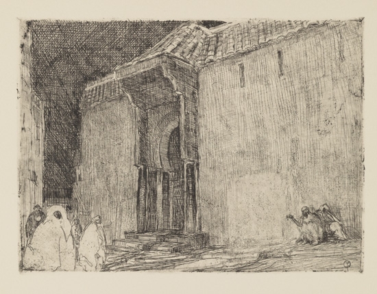 Appraisal: HENRY OSSAWA TANNER - Mosque Tangier Etching circa - x