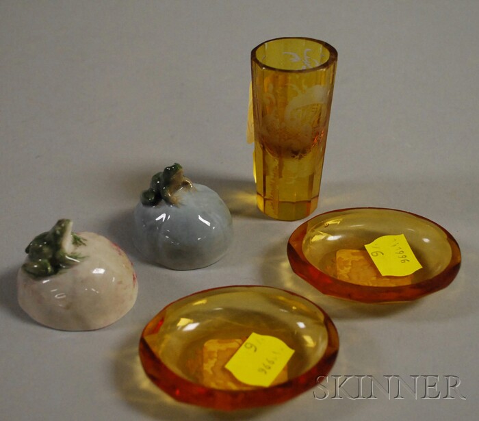 Appraisal: Five Small Glass and Porcelain Items a pair of Royal