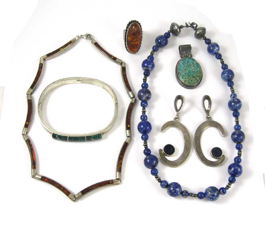 Appraisal: SEVEN ARTICLES OF SOUTHWEST STYLE SILVER JEWELRY including a Mexican