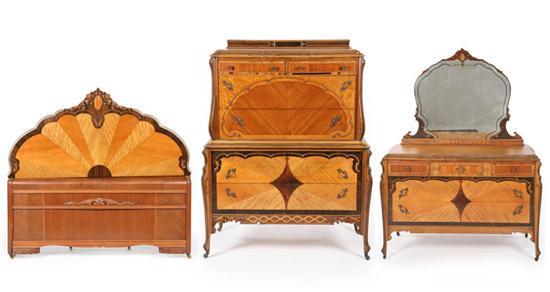 Appraisal: THREE PIECE BEDROOM SUITE All with inlays and carved designs