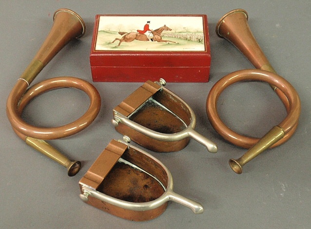 Appraisal: - Group of equestrian themed accessories- pair of copper spur