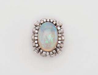 Appraisal: Platinum Opal and Diamond Ring PLATINUM OPAL AND DIAMOND RINGfeaturing