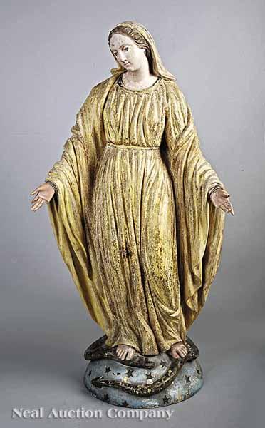 Appraisal: An Antique Continental Polychromed Figure of the Immaculate Virgin Mary