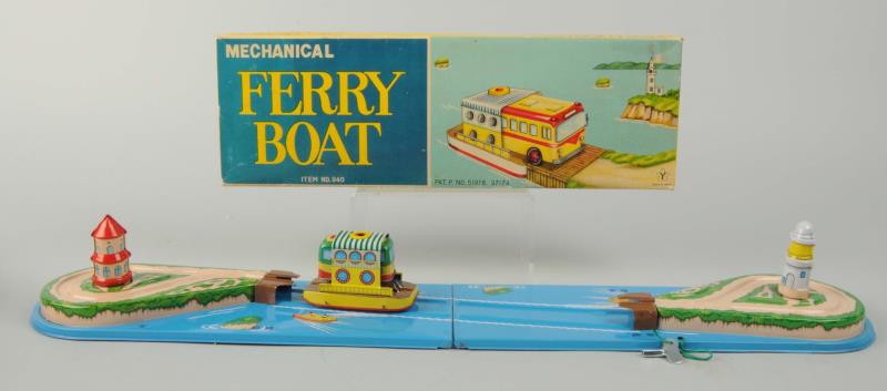 Appraisal: Japanese Tin Litho Wind-Up Ferry Boat Toy Set Includes original