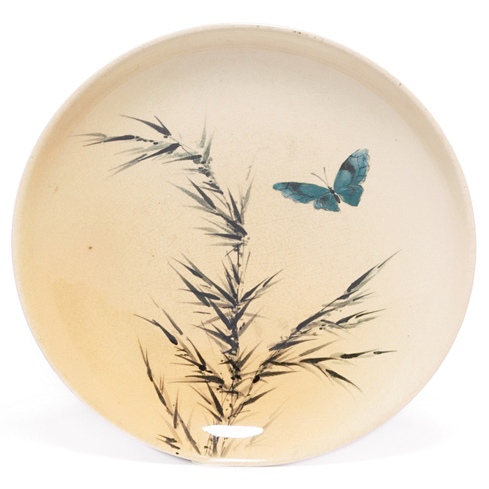 Appraisal: Rookwood plate Limoges glaze with a blue butterfly among reeds