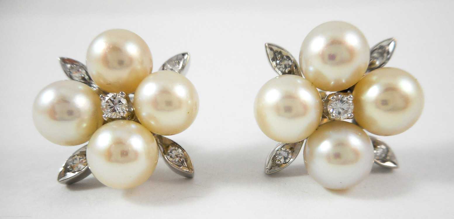 Appraisal: PAIR OF PEARL AND DIAMOND EARRINGS each k white gold