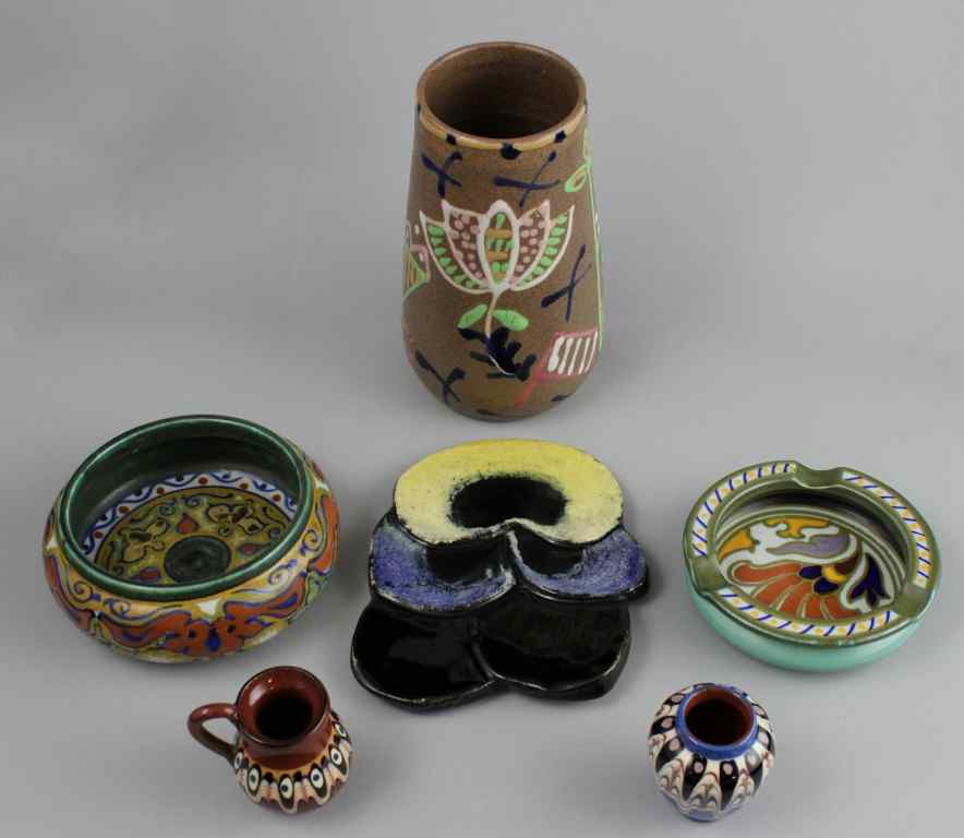 Appraisal: SIX CONTINENTAL POTTERY PIECES AND TWELVE VARIOUS POTTERY PIECES INCLUDING