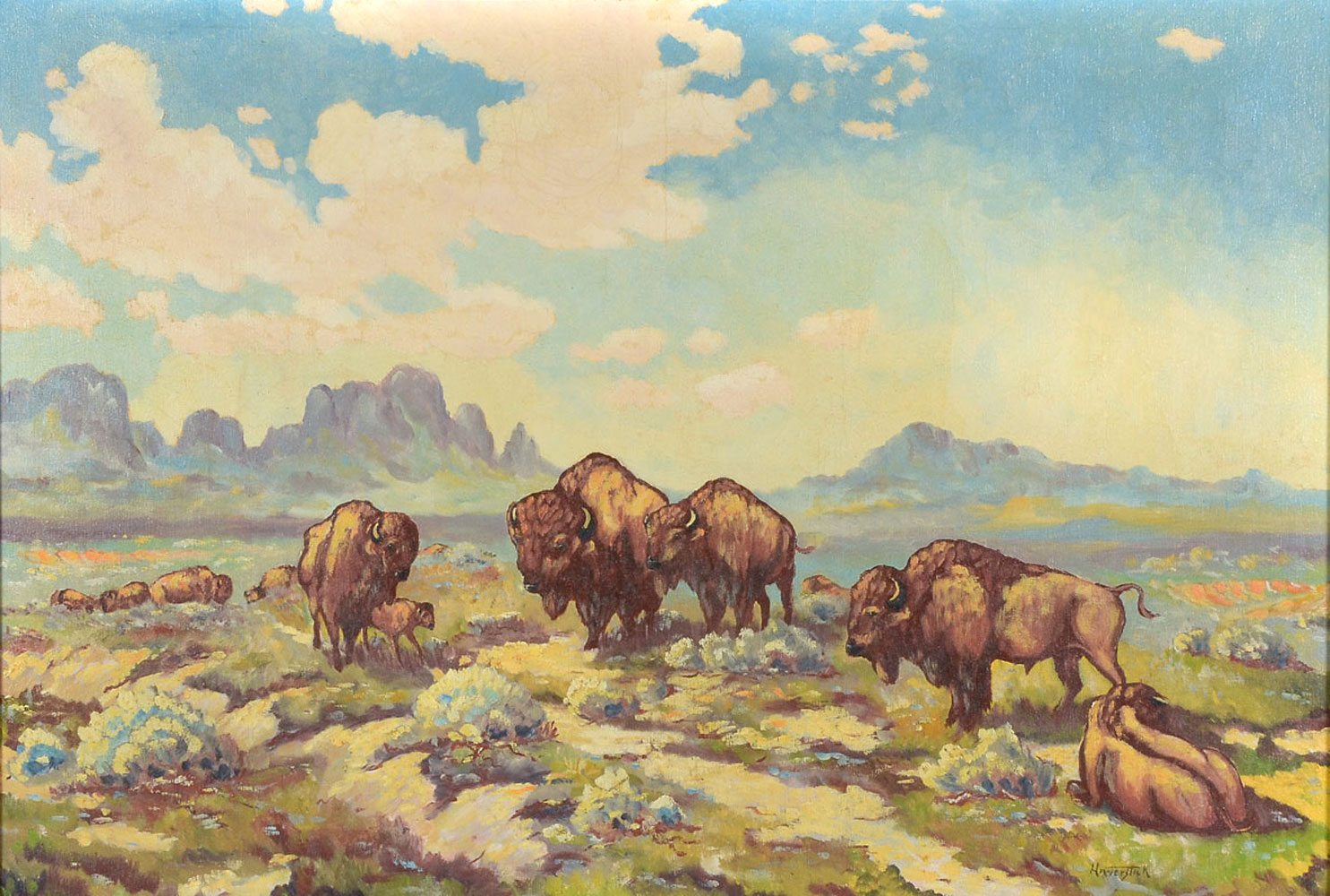 Appraisal: HAVERSTICK Jake American - Herd of Buffalo a Western Plain