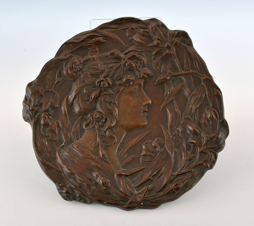 Appraisal: Bronze art nouveau plaque with figure of a woman Bronze