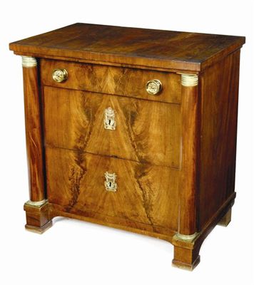 Appraisal: An early th century French mahogany commode with three drawers