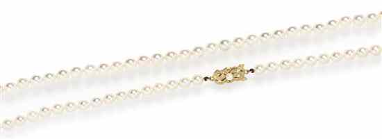 Appraisal: A Single Strand Cultured Pearl Necklace Mikimoto containing pearls measuring