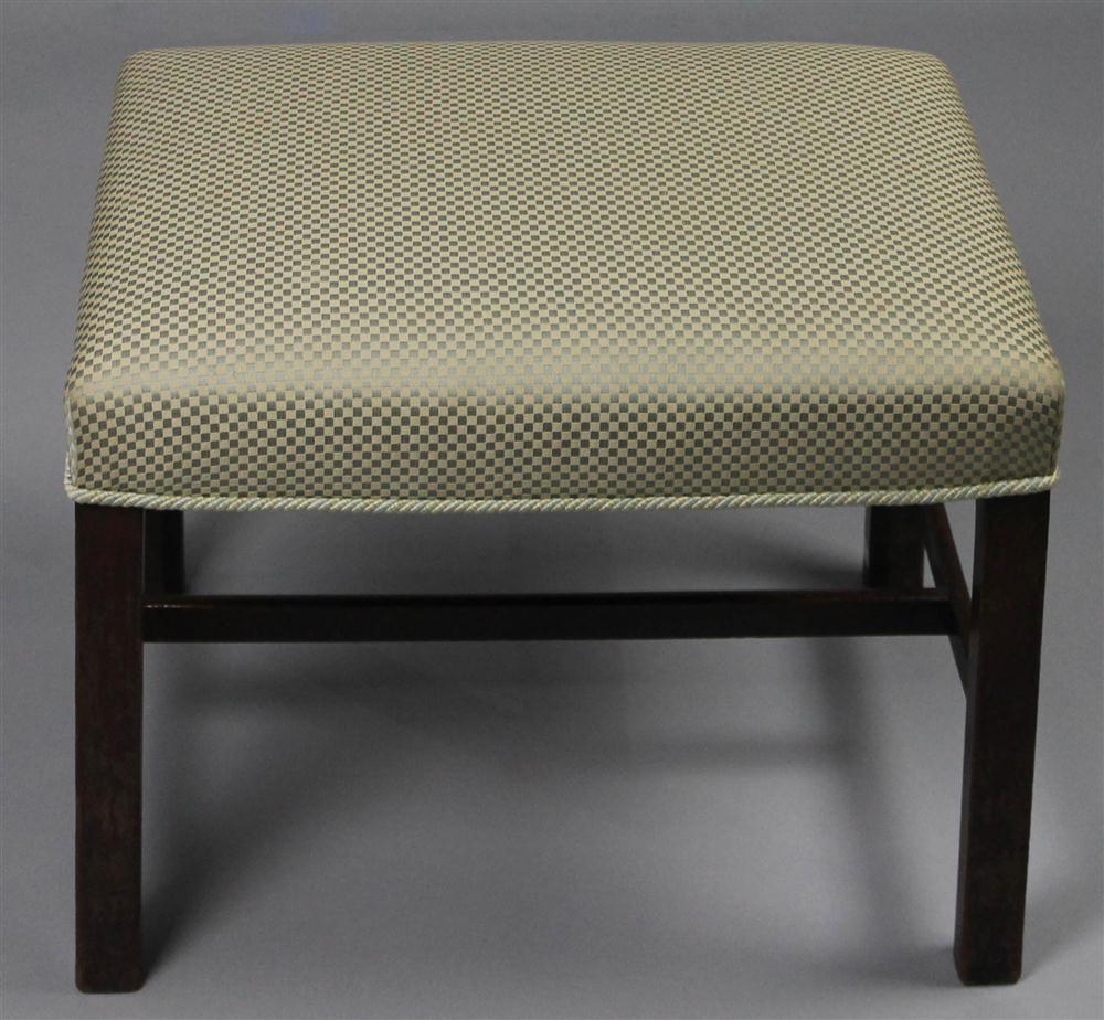 Appraisal: GEORGIAN MAHOGANY UPHOLSTERED BENCH having an overupholstered top above chamfered