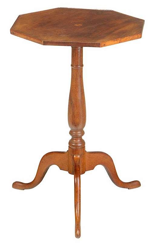 Appraisal: American Inlaid Mahogany Octagonal Candlestand early th century inlaid single