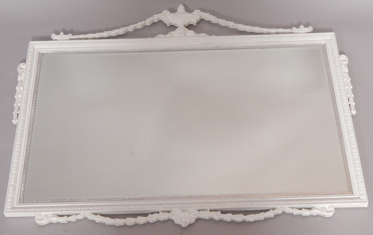 Appraisal: A white painted Adam style rectangular wall mirror inset bevelled