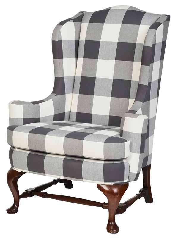 Appraisal: Queen Anne Style Upholstered Armchair th century with modern checkered