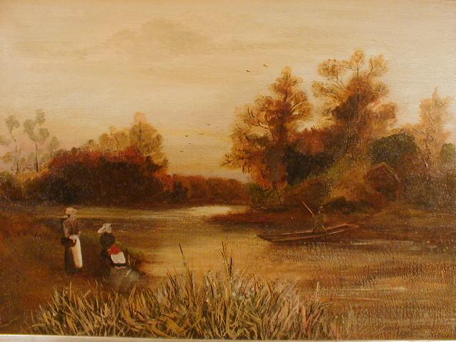 Appraisal: An Edwardian oil on canvas landscape with two figures on