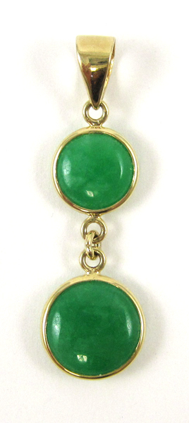 Appraisal: GREEN JADE AND FOURTEEN KARAT GOLD PENDANT having two round