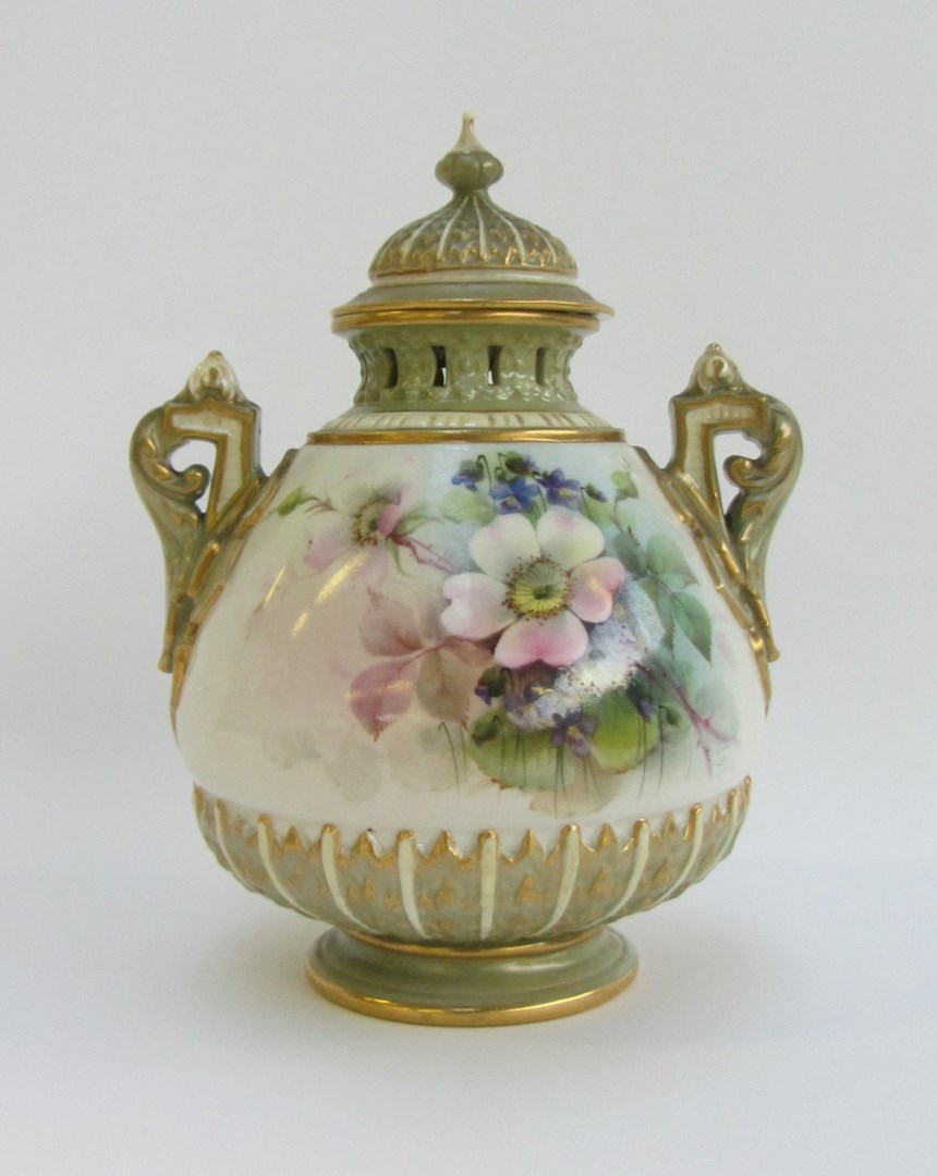 Appraisal: A Royal Worcester two-handled pot pourri vase and cover by