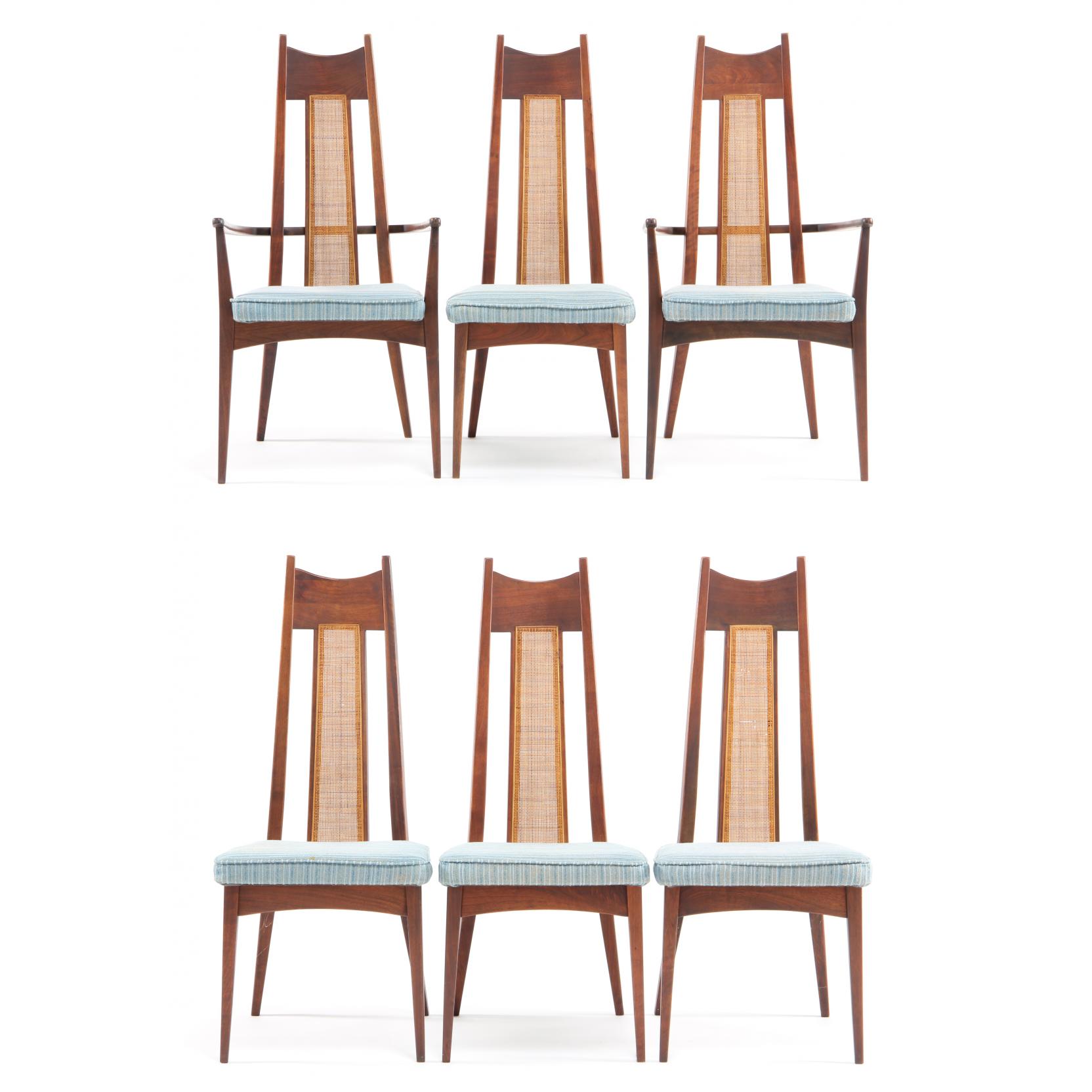 Appraisal: Six American Mid-Century Dining Chairs circa s walnut with caned