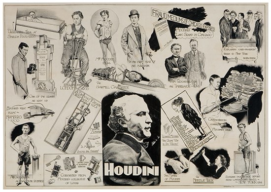 Appraisal: HOUDINI HARRY Robertson M M Large pencil and pen-and-ink drawing