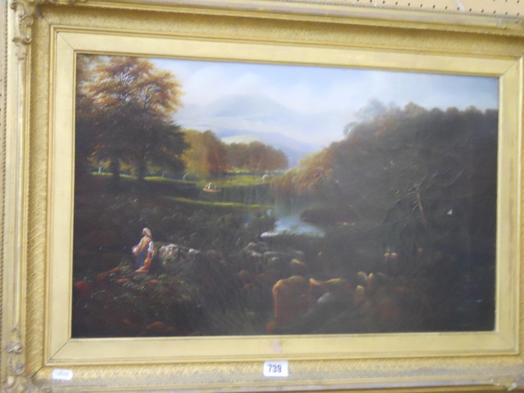 Appraisal: A th century oil painting on canvas of a landscape