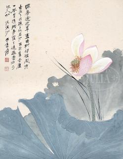 Appraisal: SCROLL PAINTING OF LOTUS SCROLL PAINTING OF LOTUS China th