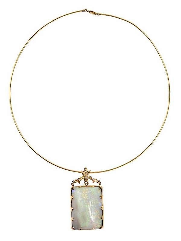 Appraisal: Gold Opal and Diamond Necklace reversible pendant one rectangle sugarloaf